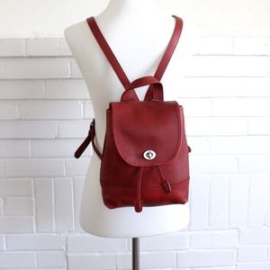 Coach Backpack Red Leather Drawstring Daypack